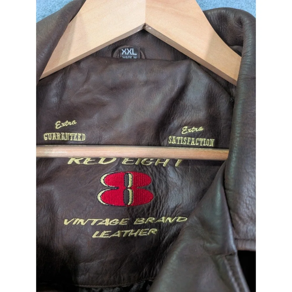 VTG Y2K Red Eight XXL Brown Leather Car Coat Red Dead Indiana‎ Jones Butter Soft